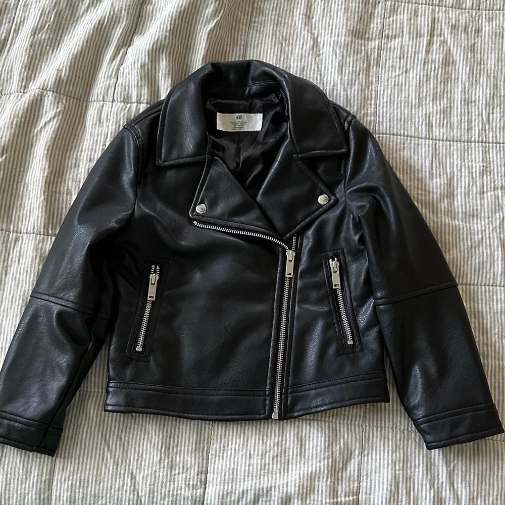 H&M Black Faux Leather Biker Jacket with Silver Hardware - Picture 1 of 8